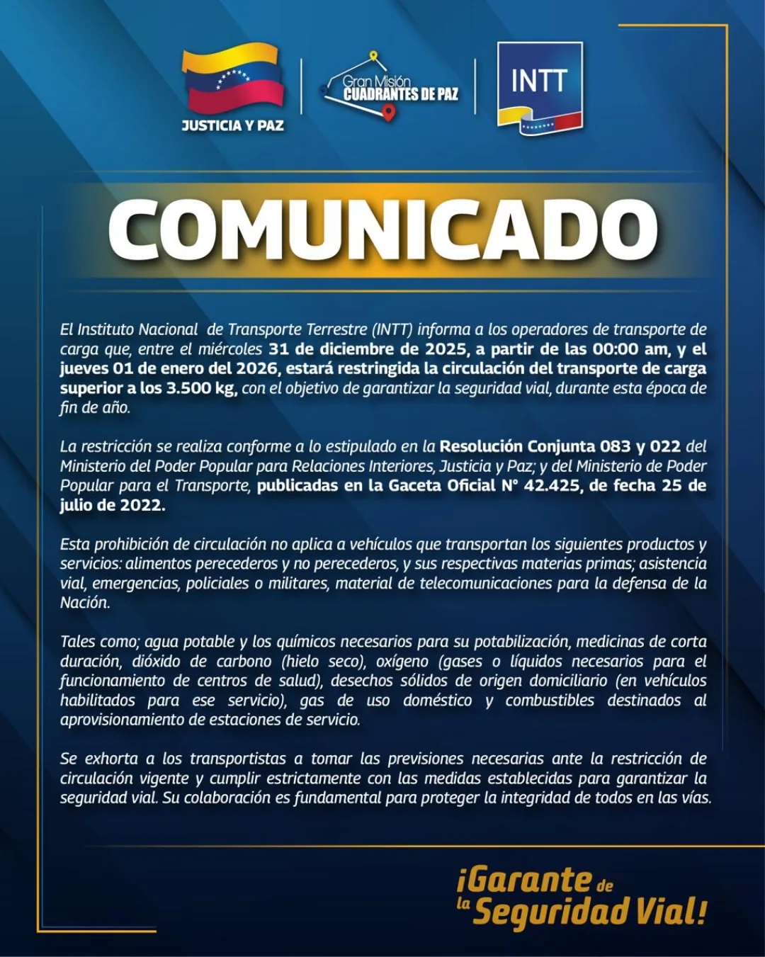Comunicado del INTT